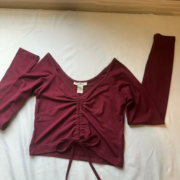 Garnet Ruched Tie Front Crop Top - Picture 1 of 3